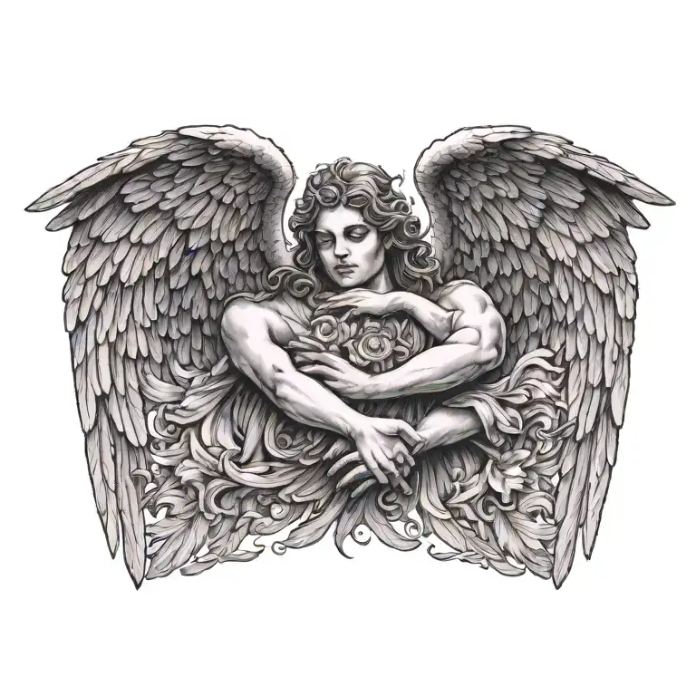 Flying Angel Holding Hands Reaching Towards