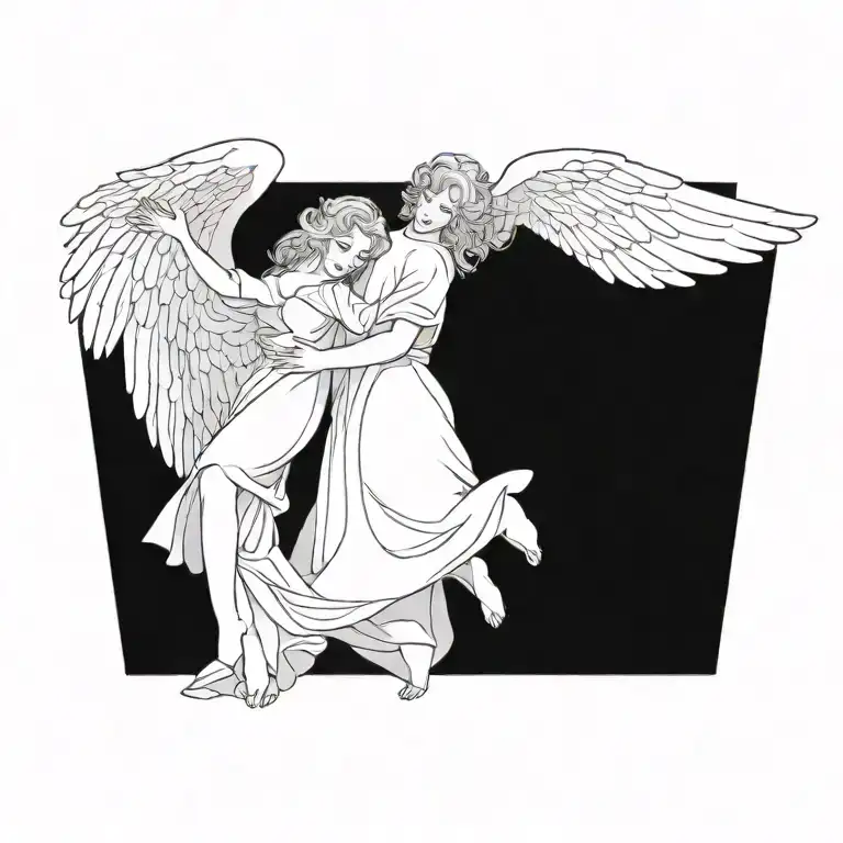 Flying Angel Holding Hands Reaching Towards