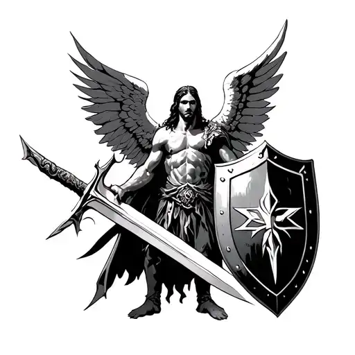 Archangel With A Sword And A Templier Shield