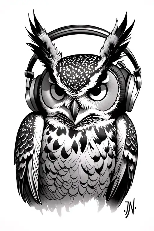 J N With An Owl And Headphone