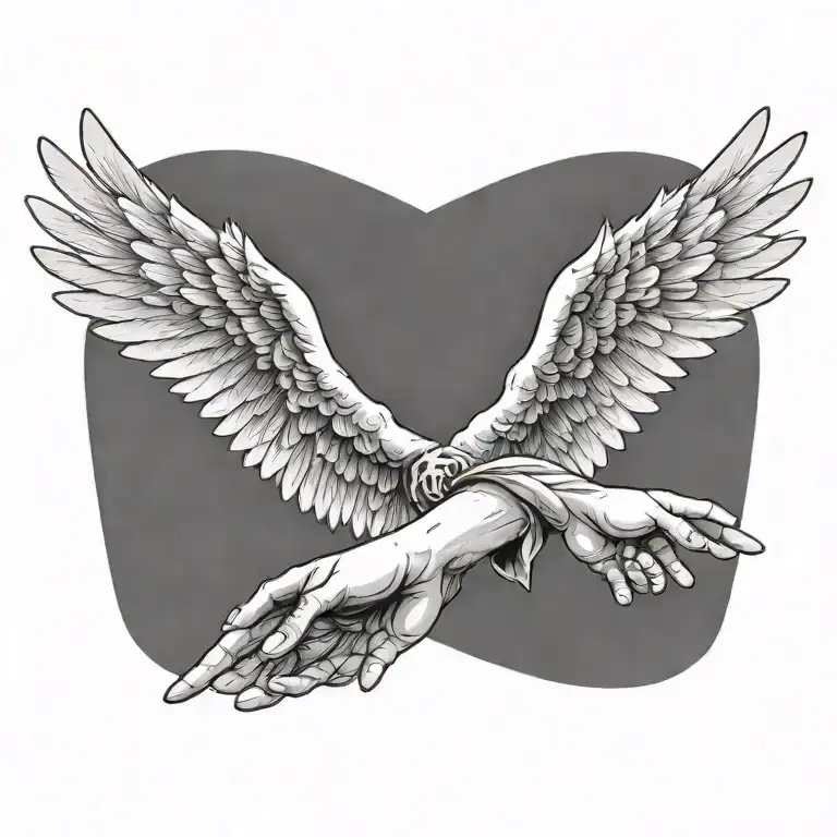 Flying Angel Holding Hands Reaching Towards Bright Shining