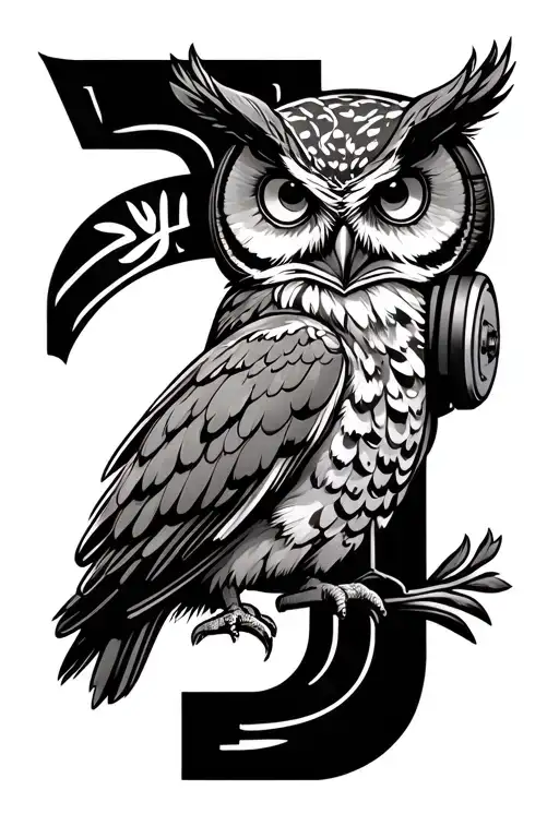 Bold Letters J And N With An Owl On The J And Headphone On The N