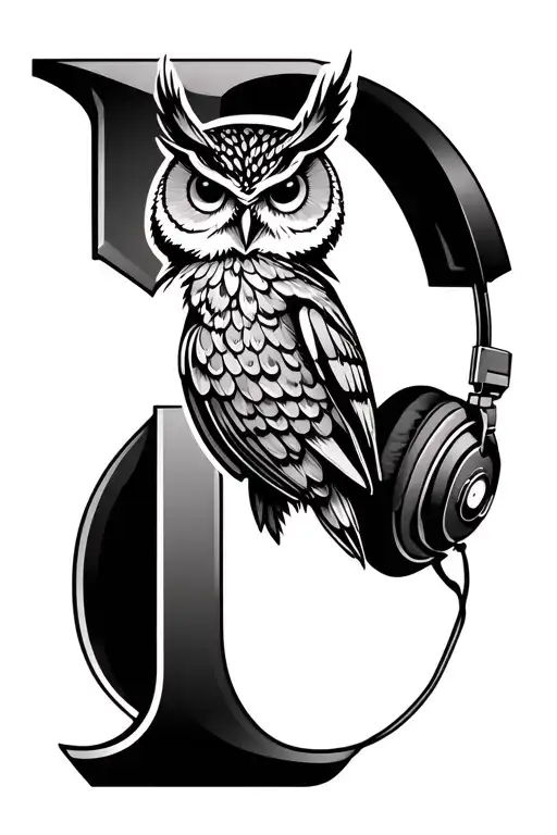 Bold Letters J And N With An Small Owl On The J And Headphone On The N