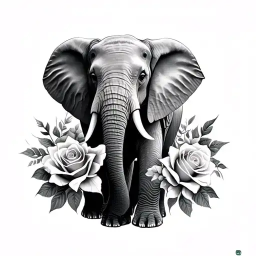 Elephant And Roses