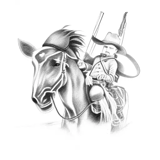 Blind Folded Horse With Blind Folded Cowboy