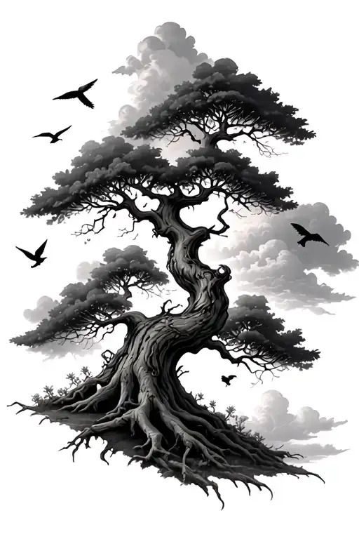 Poison Tree In A Forrest With Clouds In And Birds In The Sky