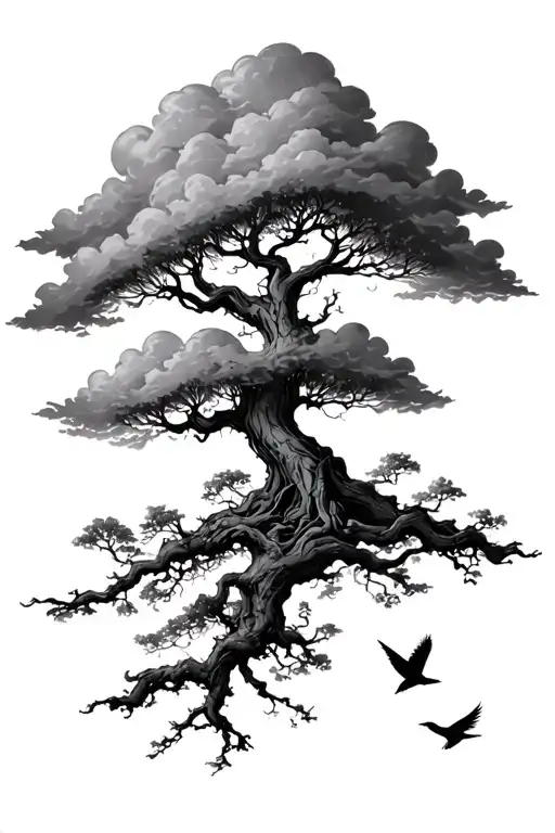 Poison Tree In A Forrest With Clouds In And Bird Flying