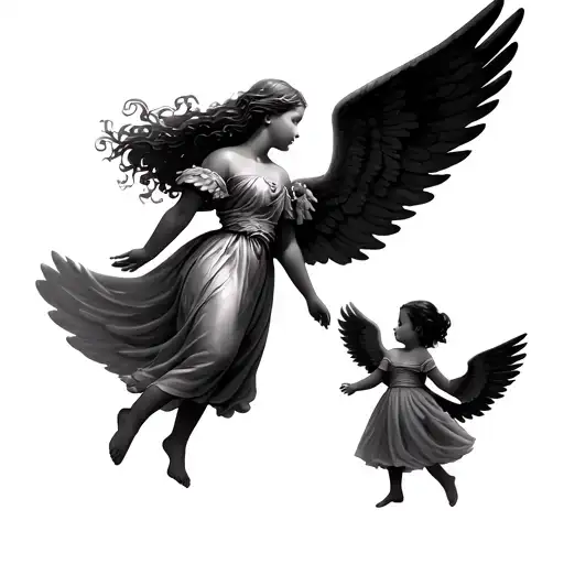 Angel Flying Looking Over Dughter And Granddaughter