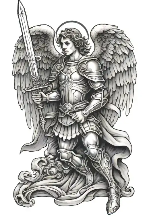 Archangel Michael Kneeling With A Sword