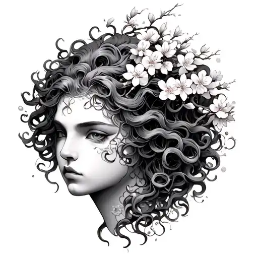Medusa Head With Cherry Blossom Tree