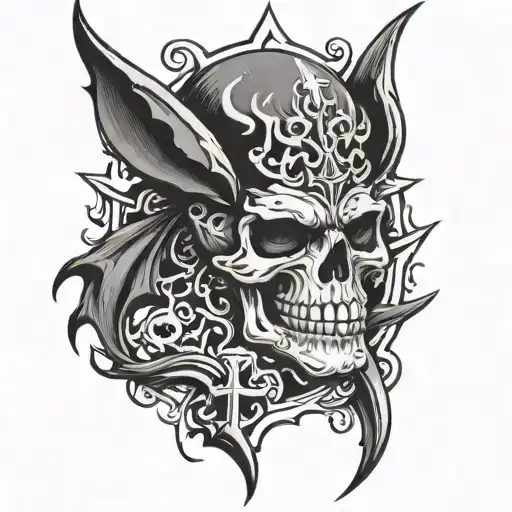 Skull Bats Cross Flames Ozzy