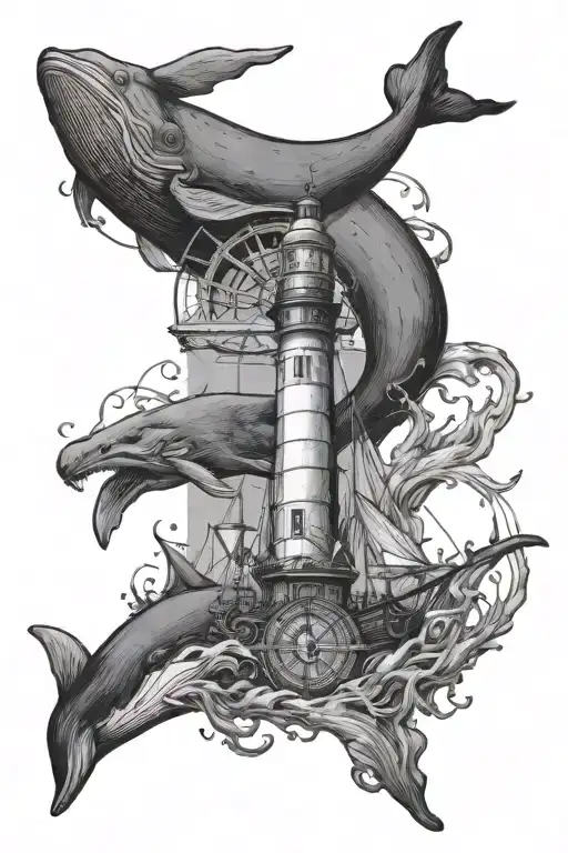 Ocean Ship Whale Compass Squid Lighthouse Shining