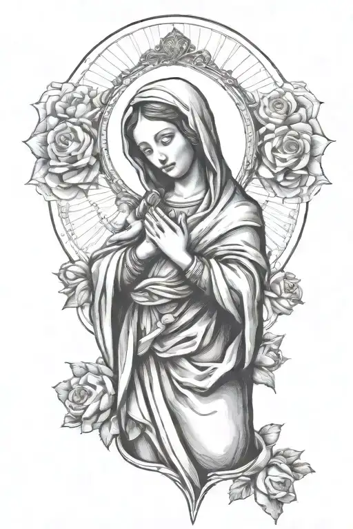 Virgin Mary Flowers And Cross Fore Arm