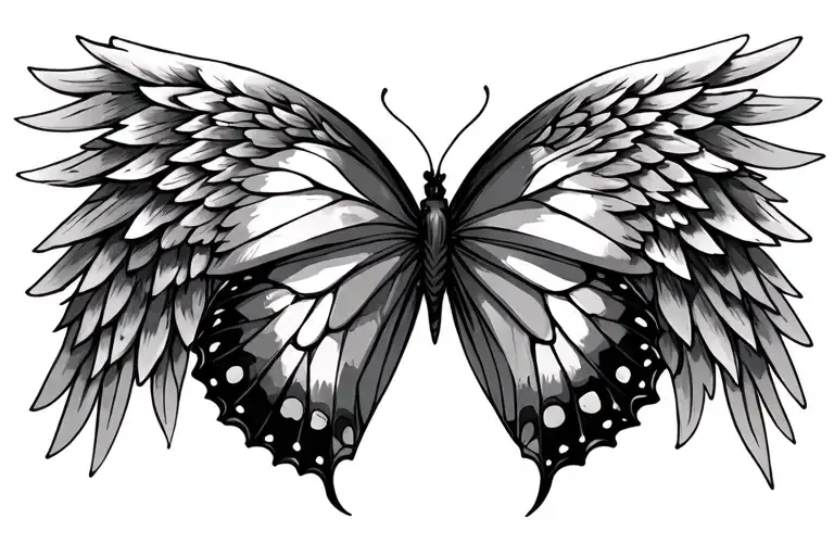 Half Angel Wing Half Butterfly Wings