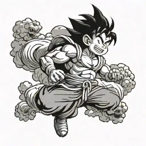 Kid Goku On A Cloud Flying Around A Full Moon With The Great Ape From Dragon Ball Under Him