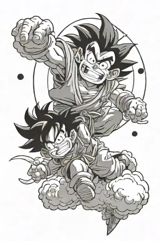 Kid Goku Flying On A Cloud Around A Full Moon With The Great Ape From Dragon Ball Under Him