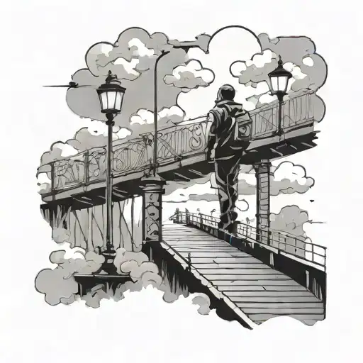 Lone Person On A Bridge Made With Cloud And Streetlights