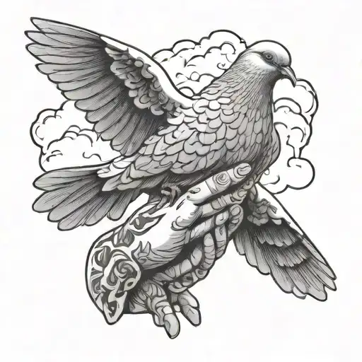 Praying Hands On A Dove With Clouds Around It