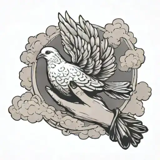 Praying Hands On A Dove With Clouds Around It