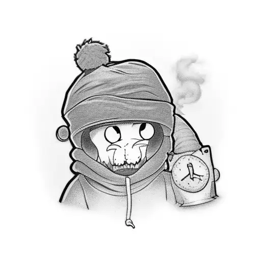 A Tattoo Of A Cool Cartoon Character In A Beanie And Baggy Pants