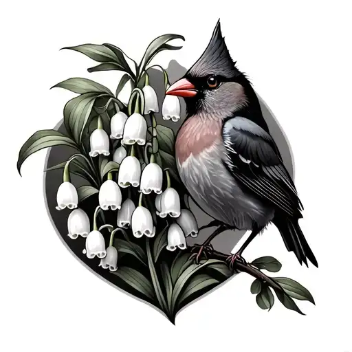 Lily Of The Valley And Cardinal Bird