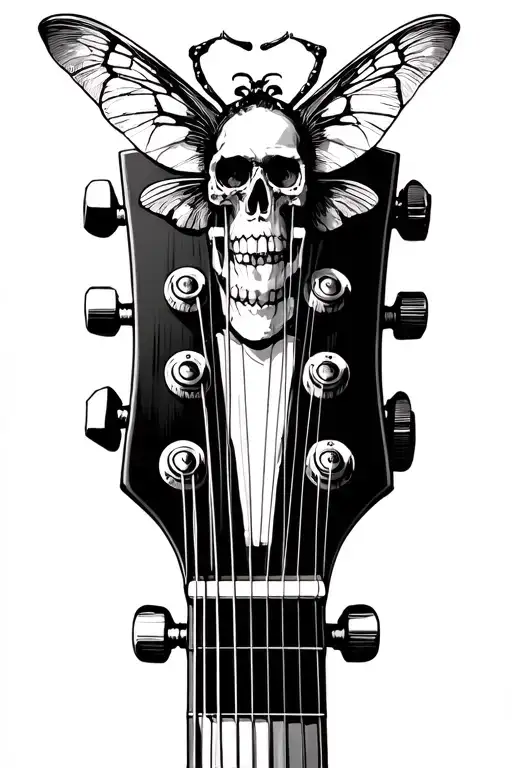 Guitar Headstock And Death Head Moth And Guitar Amp Valve And Guitar Amp Knobs