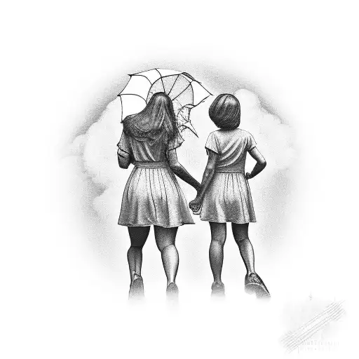 Mother And Daughter Walking Up To Heaven