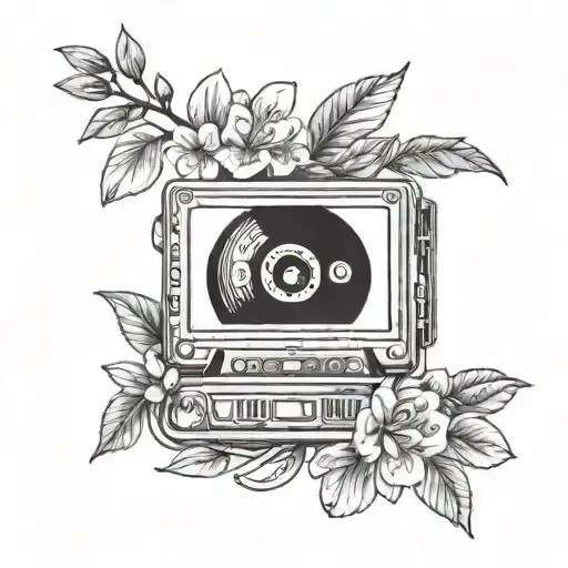 Music Cassette And Apple Blossoms And Willow Vine