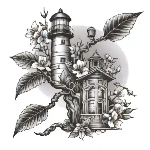Music Cassette And Apple Blossoms And Willow Vines On The Lighthouse