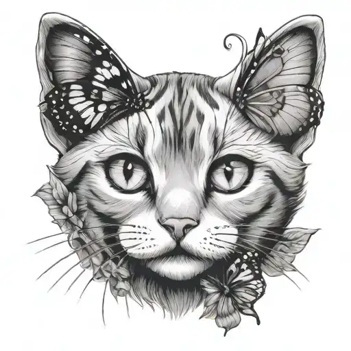 Cute Cat And Butterfly