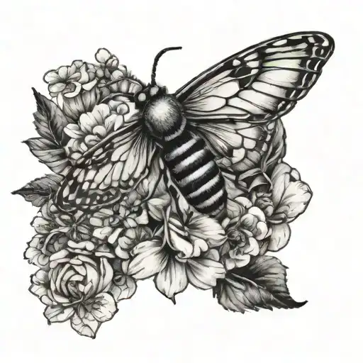 Bee And Butterfly With Flowers
