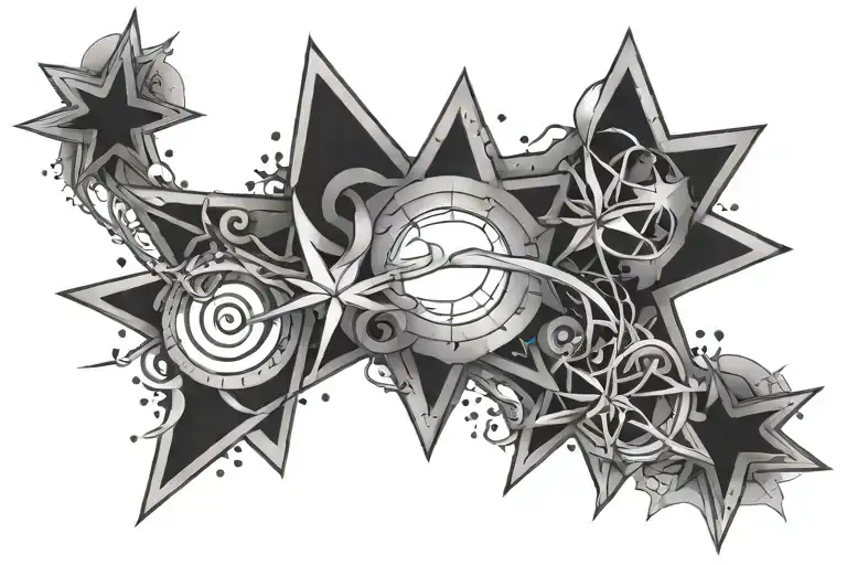 The Word Interlinked In Script With Small Stars At The End