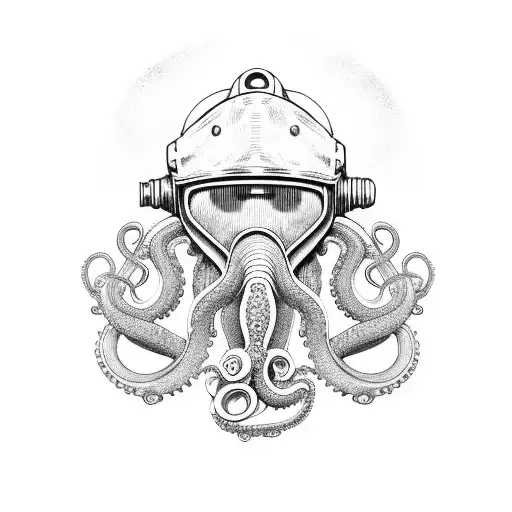 Old Diver Helmet With Octopus Tentacles