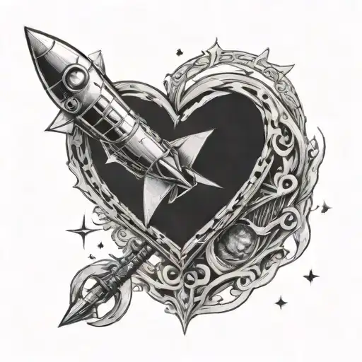Moon Inside A Heart With A Rocket Cross Bow Going Through The Heart