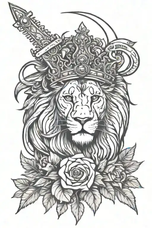 Lion With Rose Crown And Sword Long