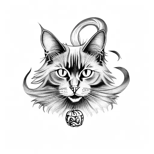 Full Body Long Haired Black Cat With Pumpkin