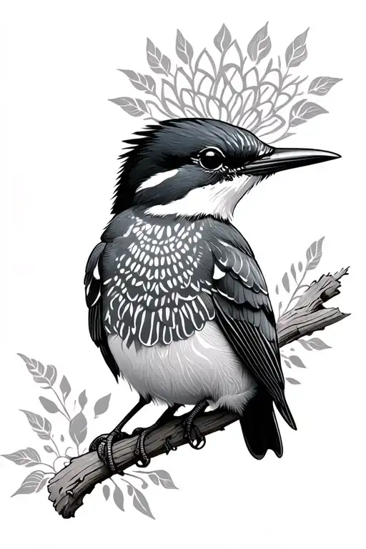 Belted Kingfisher Bird With Mandala