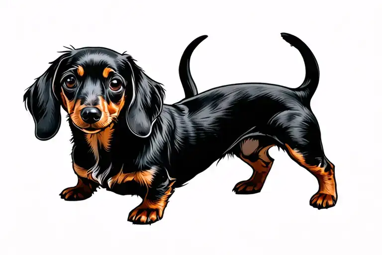 Simple Line Long Haired Miniature Dachshund