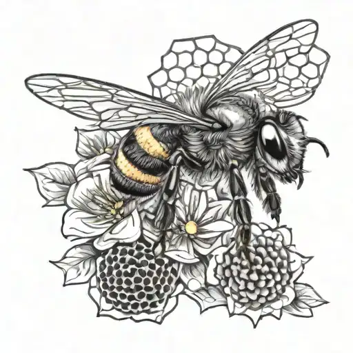 A Bee Perched On A Flower With Honeycombs In The Background On The Hip