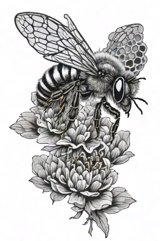 A Bee Perched On A Flower With Honeycombs In The Background On The Hip