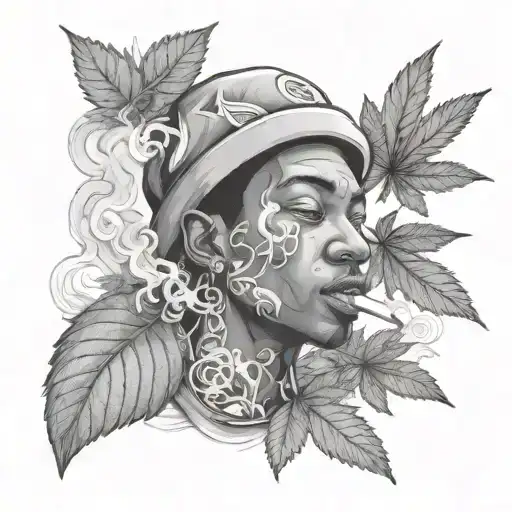 Draw A Black Guy Smoking Weed With The Weed Leafs And Smoke With Different People Around Him