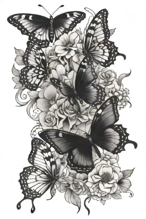 Butterflies With Different Types Of Flowers Wrapped