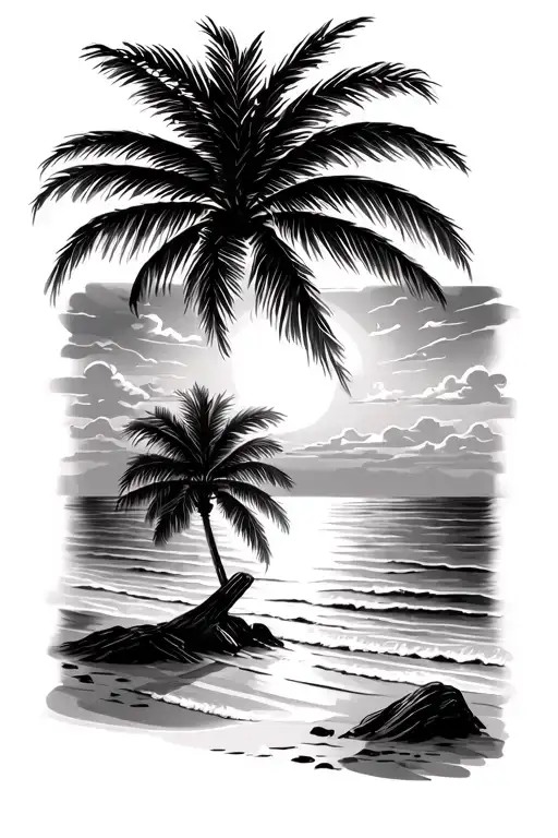 Beach Palm Tree Sunset