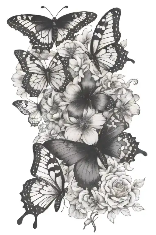 Butterflies With Different Types Of Flowers Wrapped