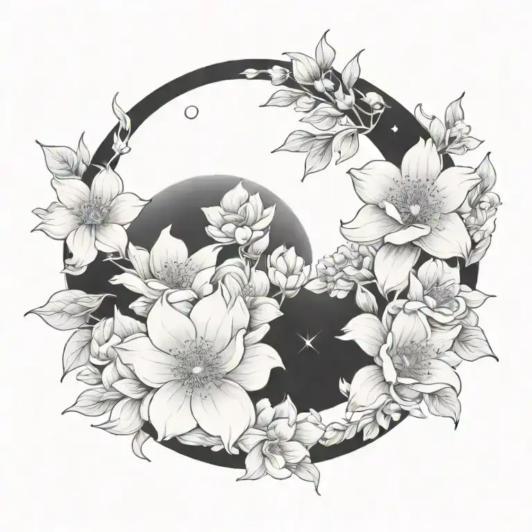Moon Tattoo With Flowers