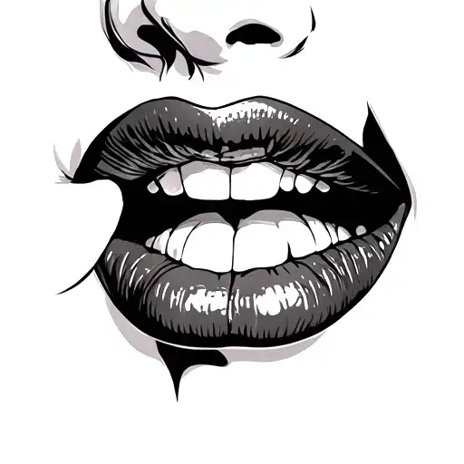 Woman Vampire Lips Biting Lower Lip