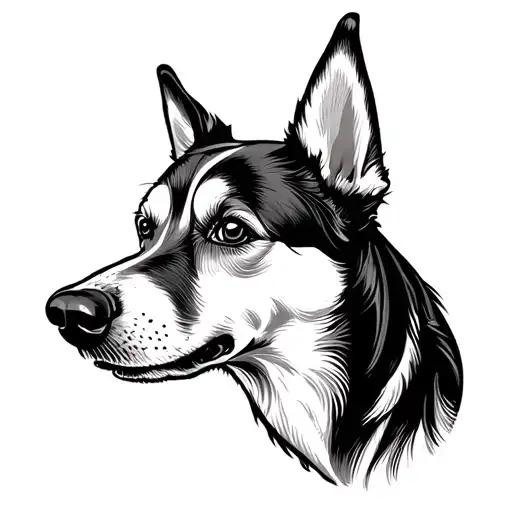 Simple Fine Line Black Tattoo About A Dog And Snowflake Design