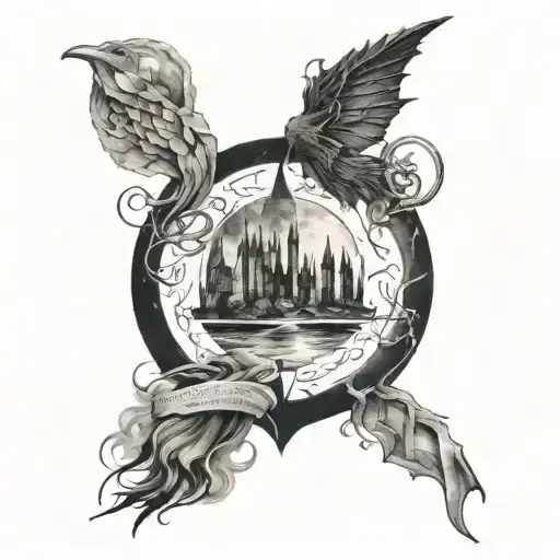 Harry Potter And Lord Of The Rings Intertwined And Watercolor Stains