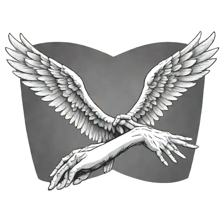 Flying Angel Holding Hands Reaching Towards Bright Shining