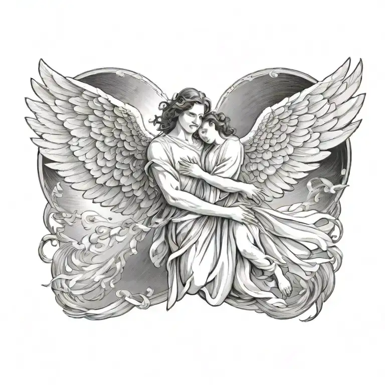 Flying Angel Holding Hands Reaching Towards Bright Shining Full